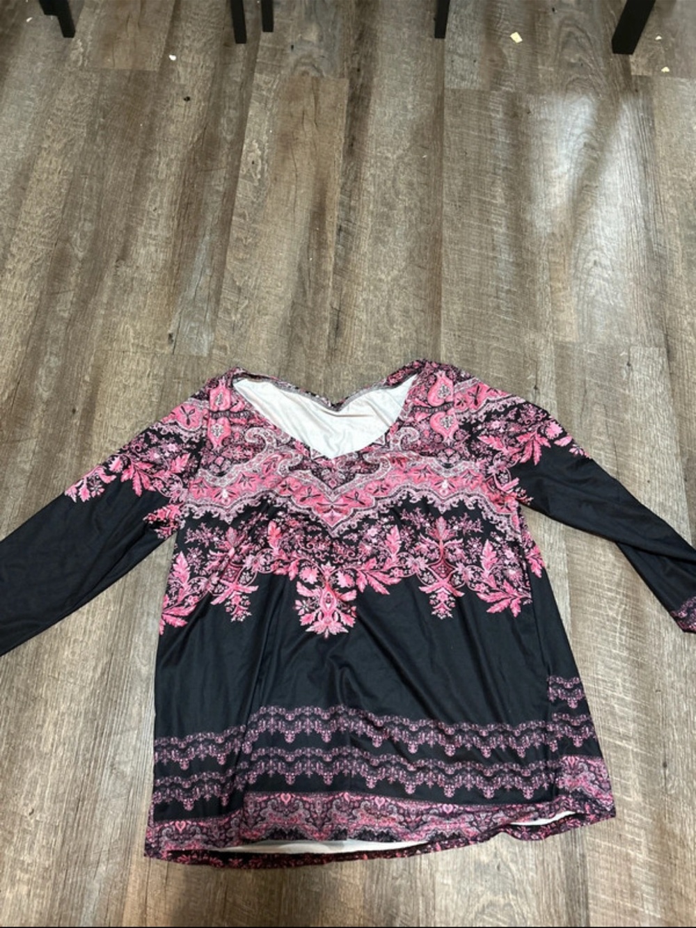 SHEIN Black Top with Pink Paisley Border